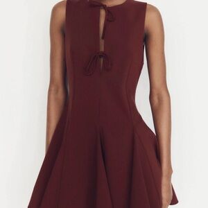 Zara Sleeveless Tie-Neck Fit & Flare Dress in Burgundy